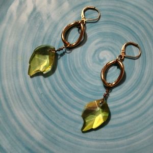LIGHT GREEN AND GOLD EARRINGS HANDMADE